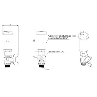 Automatický odvzdušňovací ventil pro solární instalace G⅜", s uzavíracím ventilem G⅜" - AFRISO.CZ
