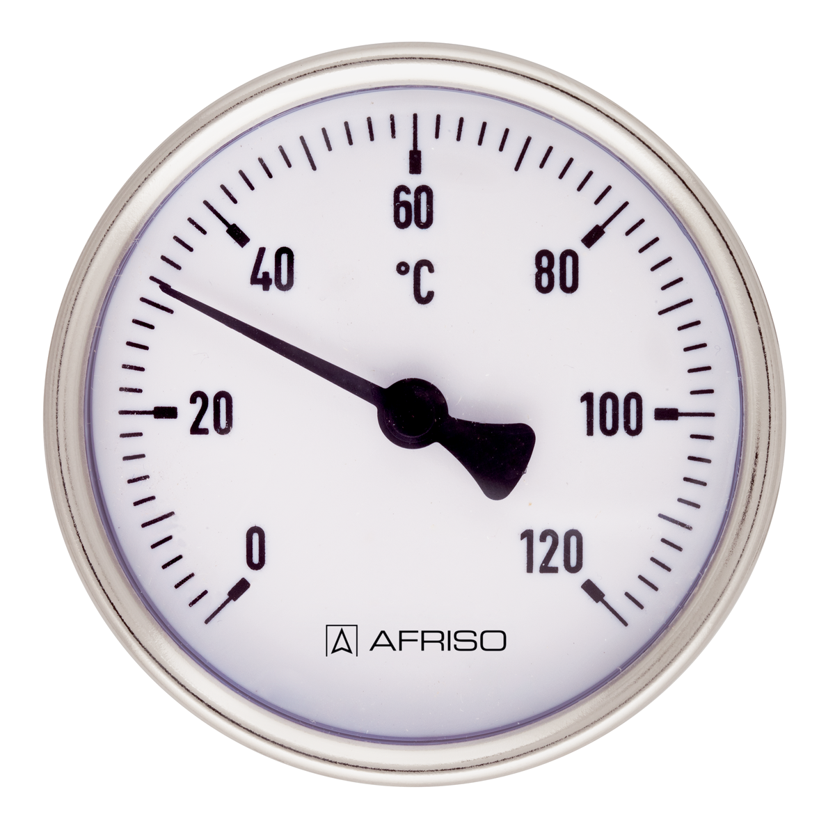 Bimetalový teploměr BiTh 80 ST, Ø 80 mm, -20 ÷ 60 °C, délka jímky 40 mm, G½", axiální - AFRISO.CZ