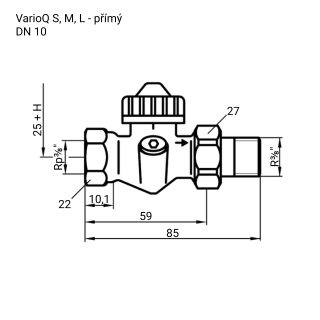 Termostatický regulační topný ventil VarioQ L, přímý, DN10, Kvs 1,10 m³/h - AFRISO.CZ