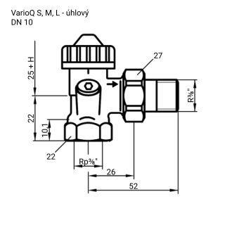 Termostatický regulační topný ventil VarioQ S, úhlový, DN10, Kvs 0,25 m³/h - AFRISO.CZ