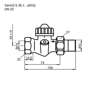 Termostatický regulační topný ventil VarioQ L, přímý, DN20, Kvs 1,10 m³/h - AFRISO.CZ