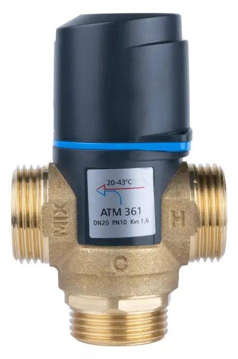 Termostatický směšovací ventil ATM 361 se zpětnou klapkou, DN20, R1", 20 ÷ 34 °C, Kvs 1,6  m³/h - AFRISO.CZ