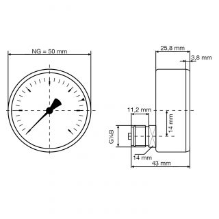 Manometr pro topení HZ 50, Ø 50 mm, 0 ÷ 4 bary, G¼", axiální - AFRISO.CZ